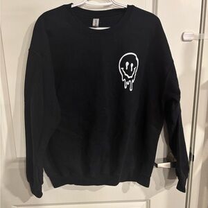 Gildan Black Crewneck Sweater with Drip Smiley